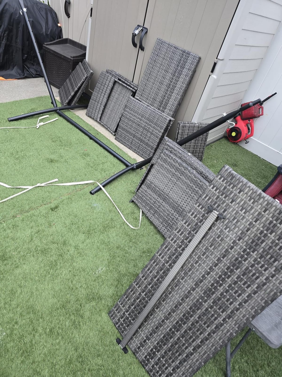 4 Piece Patio Ratten Set Outdoor Furniture Set Wicker Conversation Sets with Cushions and Tempered Glass Tabletop, Blue customer photo 2