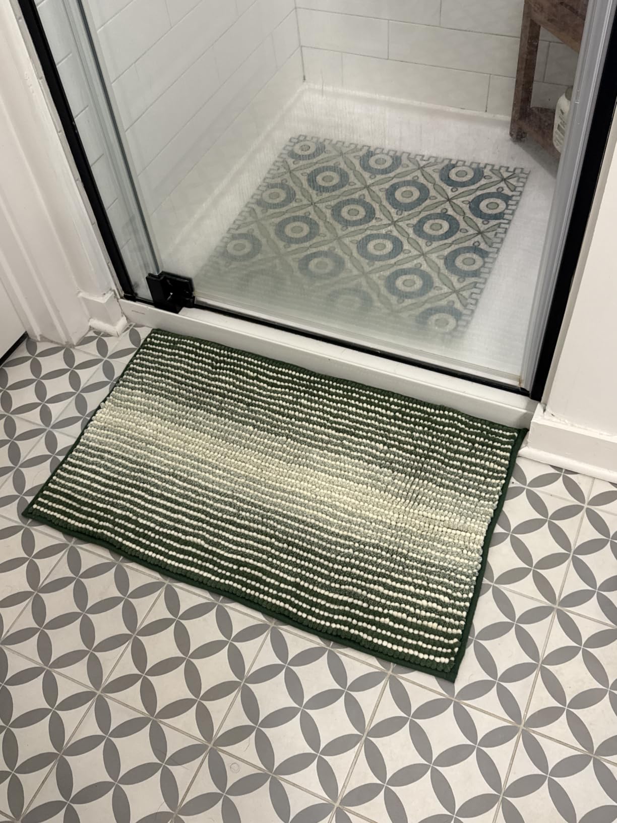 BSICPRO Bathroom Rugs Sets 2 Piece, Non Slip Striped Bath Mats, Fog Blue customer photo 2