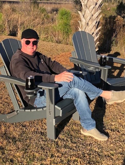MUCHENGHY Folding Adirondack Chairs Set of 2, Patio Chairs, Lawn Chairs, Outdoor Chair, Adirondack Chair Plastic, Fire Pit Chairs, Weather Resistant with Cup Holder for Deck, Backyard, Garden(Teak) customer photo 2