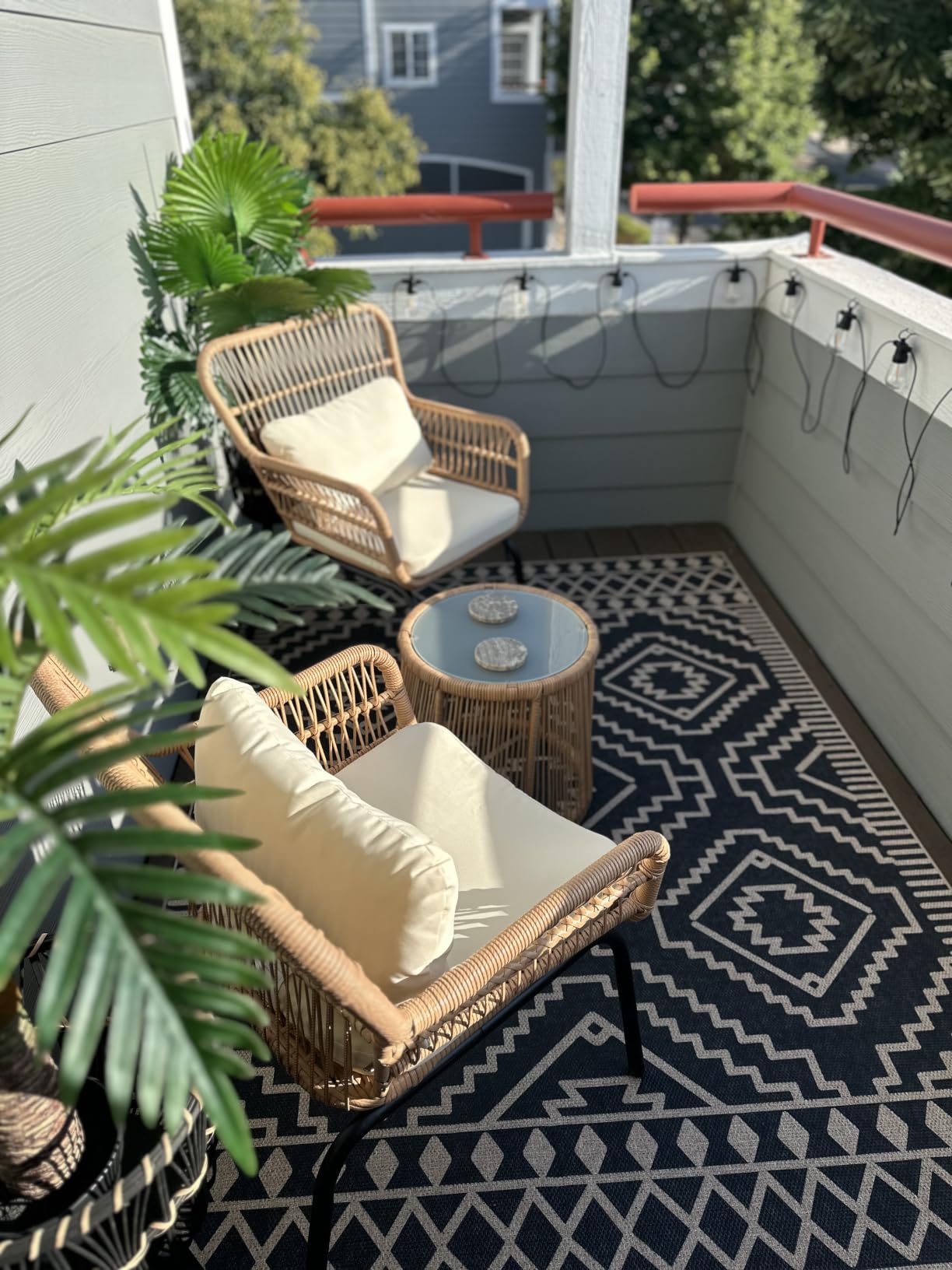 3 Piece Outdoor Wicker Furniture Bistro Set, Rattan Chairs Conversation Sets Wicker Patio Furniture for Balcony Poolside Backyard, Yellow/Beige customer photo 1