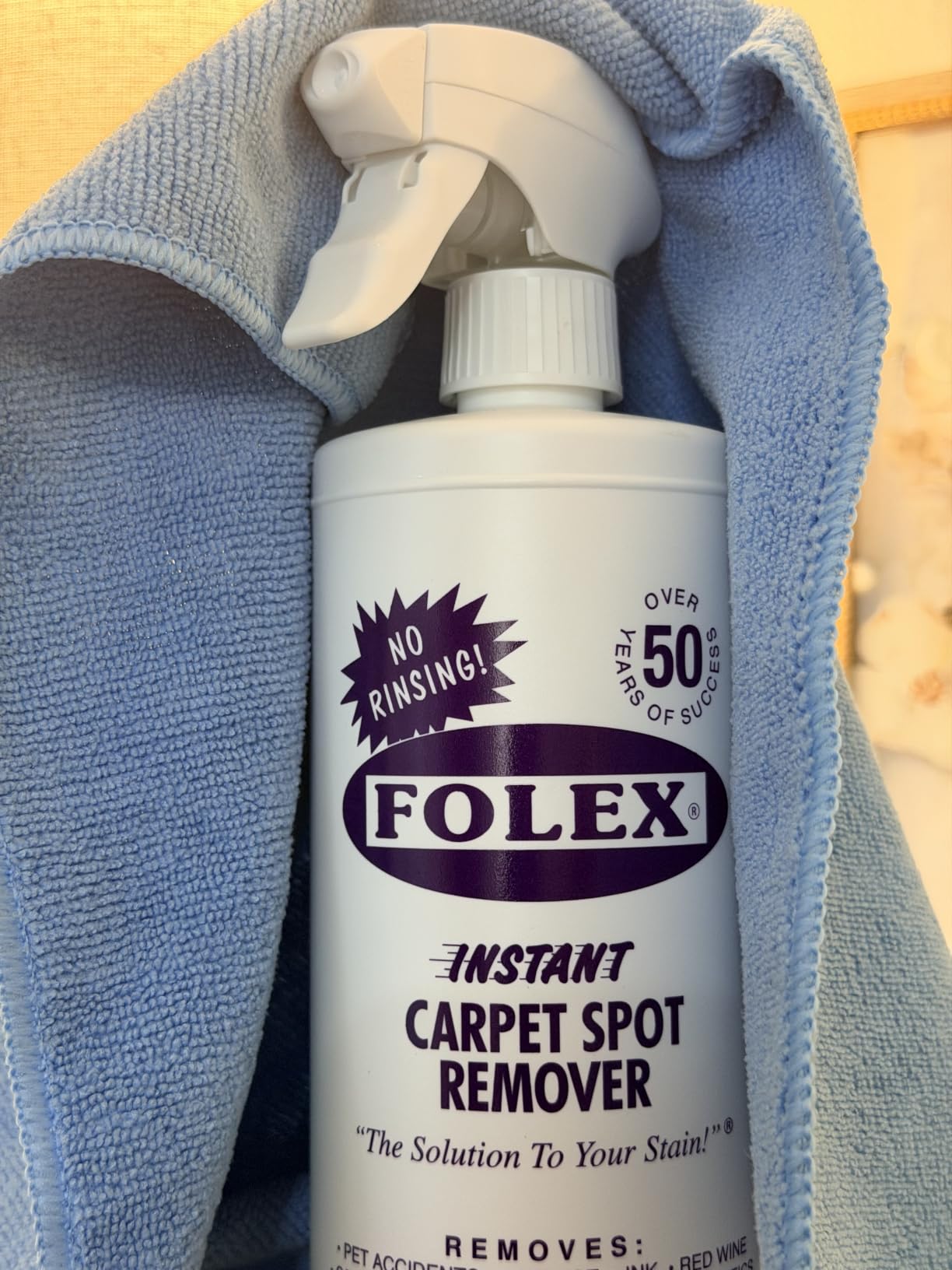 FOLEX Instant Carpet Spot Remover 32 oz - Powerful Stain Remover for Carpets, Upholstery & Rugs - Eliminates Pet Stains, Grease, Red Wine, Food, Makeup & More - With Reusable Cleaning Cloth customer photo 2