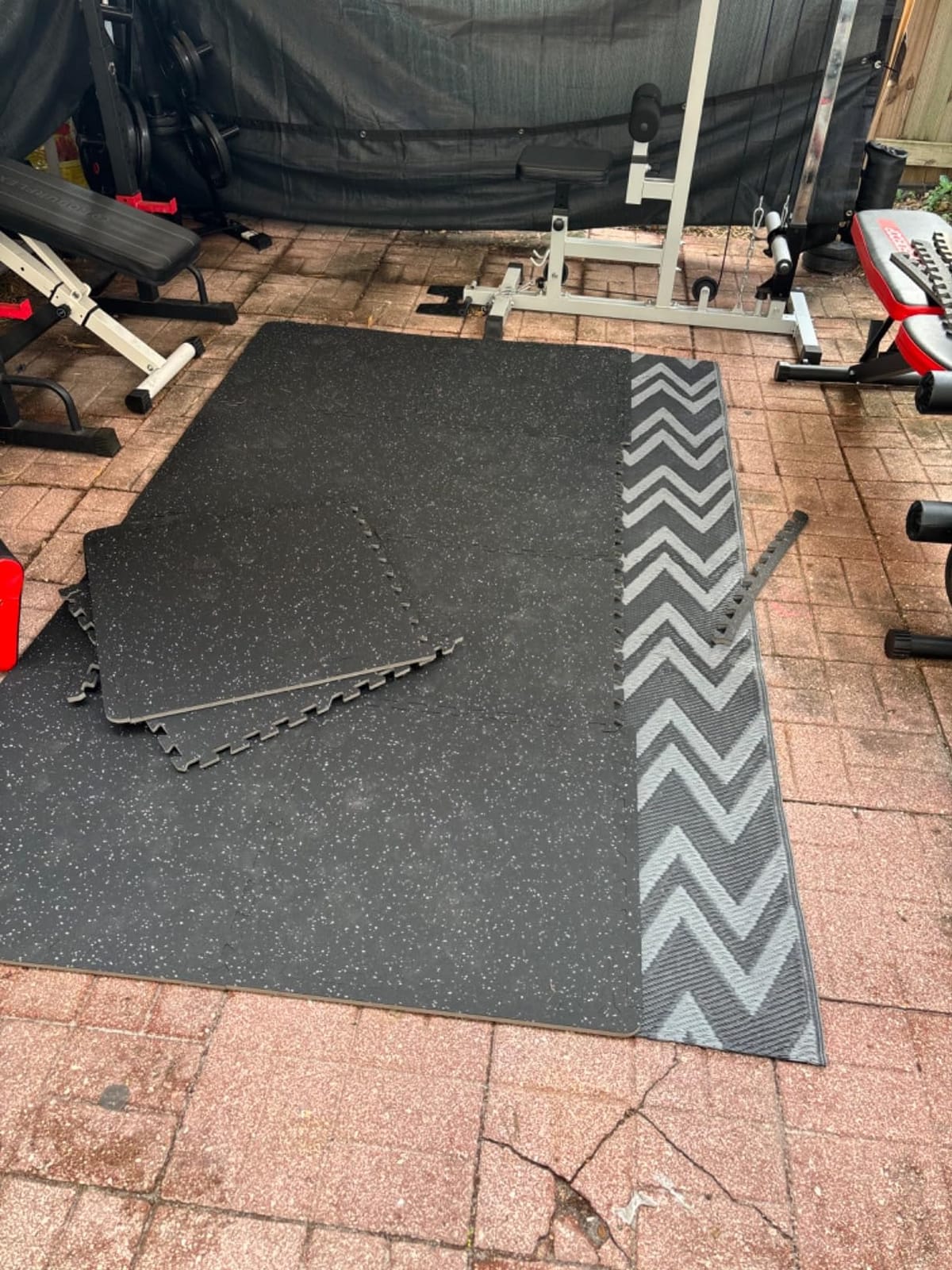 HAPBEAR 0.56'' Thick 12 Pcs 48 Sq Ft Exercise Equipment Mats - High-Density Rubber Top EVA Foam Interlocking Mats, 24x24in Tiles, Heavy-Duty Treadmill Mat for Hardwood Floors, Home Gym Mat customer photo 1