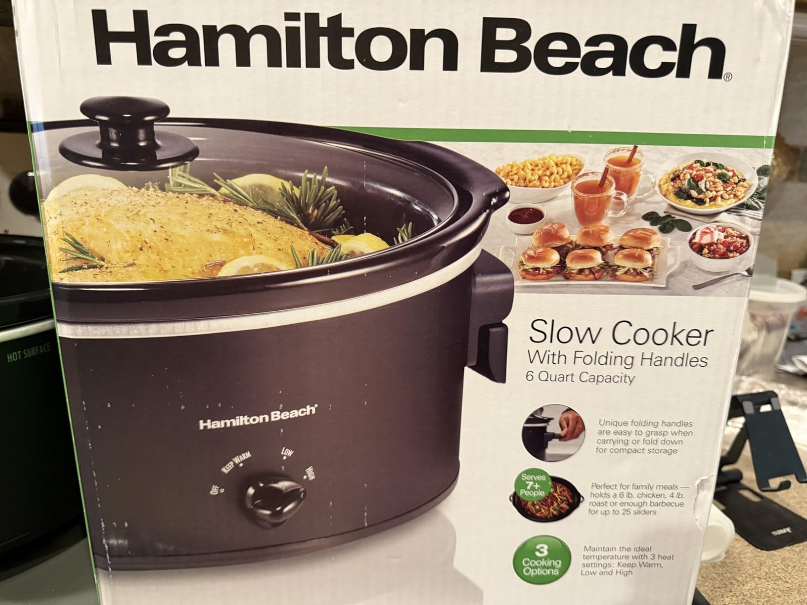Hamilton Beach 6 Quart Slow Cooker With Space-Saving Folding Handles | 3 Heat Settings | Dishwasher Safe Stoneware Crock & Glass Lid | Black | 33664 customer photo 2