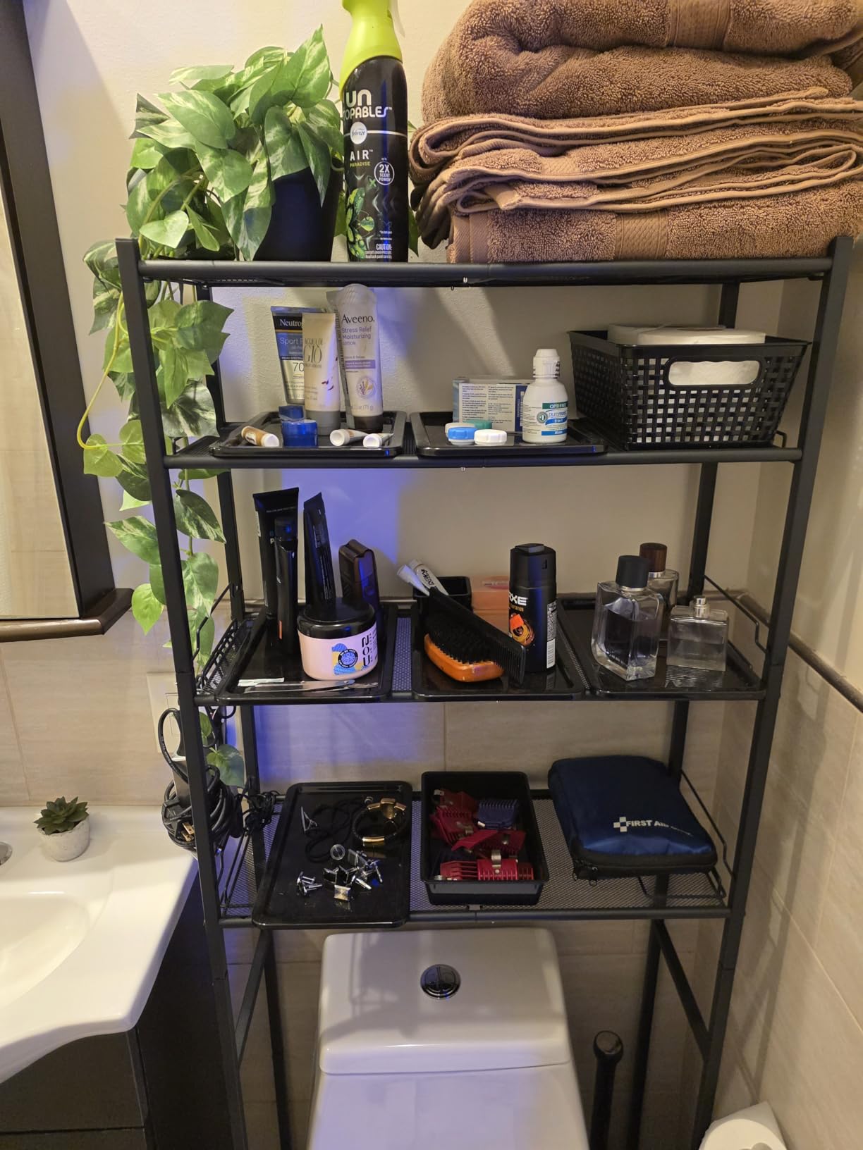 samstar 4 Tier Over The Toilet Storage Rack, Bathroom Organizer Shelves Cabinet Above Toilet, with Adjustable Height Freestanding Shelf Space Saver, Black customer photo 1