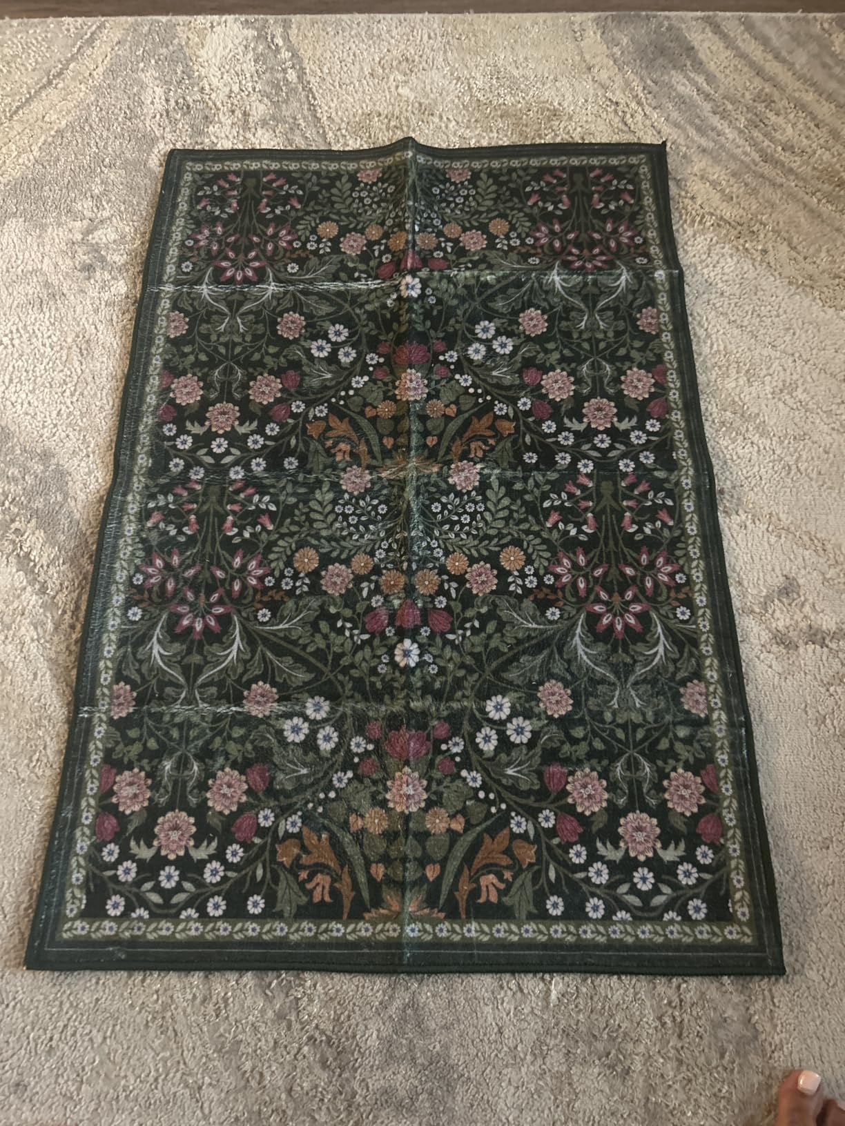 PLHXFR Area Rug Living Room: 5x7 Floral Washable Boho Carpet Dark Green customer photo 2