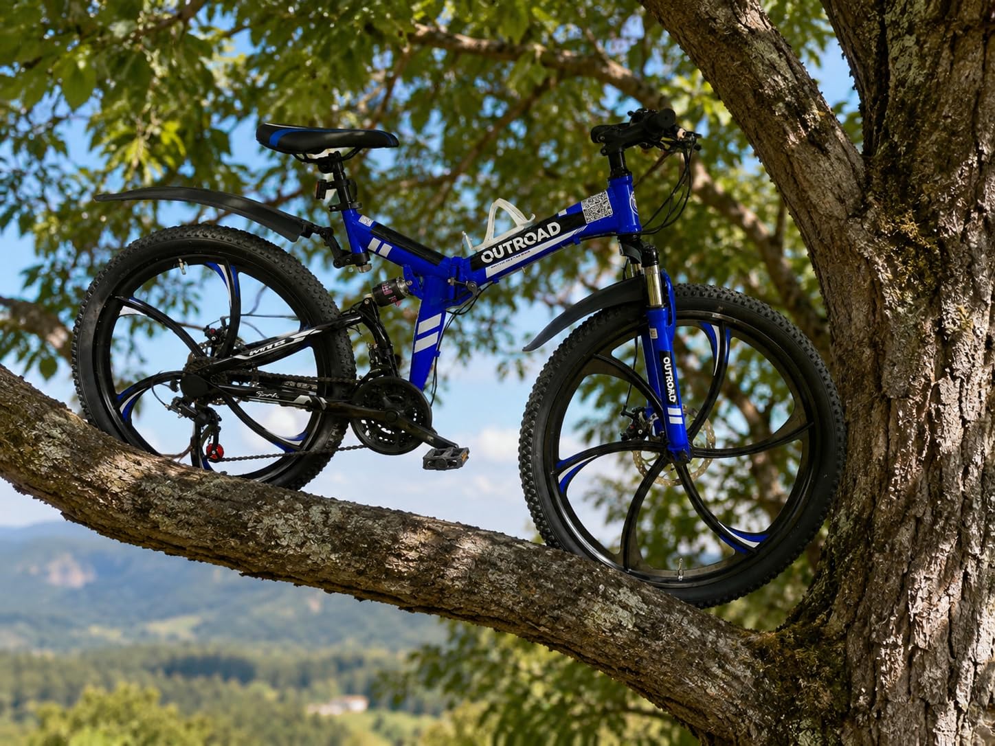 Outroad 26 Inch Folding Mountain Bike, 21 Speed Full Suspension High-Carbon Steel MTB Foldable Bicycle, Dual Disc Brake Non-Slip Adjustable Seat Folding Bikes for Adults/Men/Women, Black, Orange customer photo 1