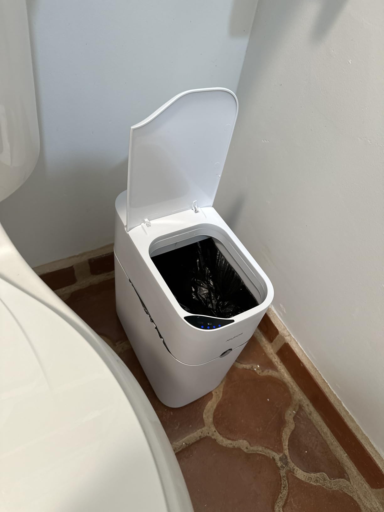 Dog Proof 3.3 Gal Slim Bathroom Trash Can with Locking Lid, Fits 4 Gal Bags | Removable inner bucket, 6.9 in slim width, modern white finish, compact profile for bathrooms and bedrooms customer photo 2