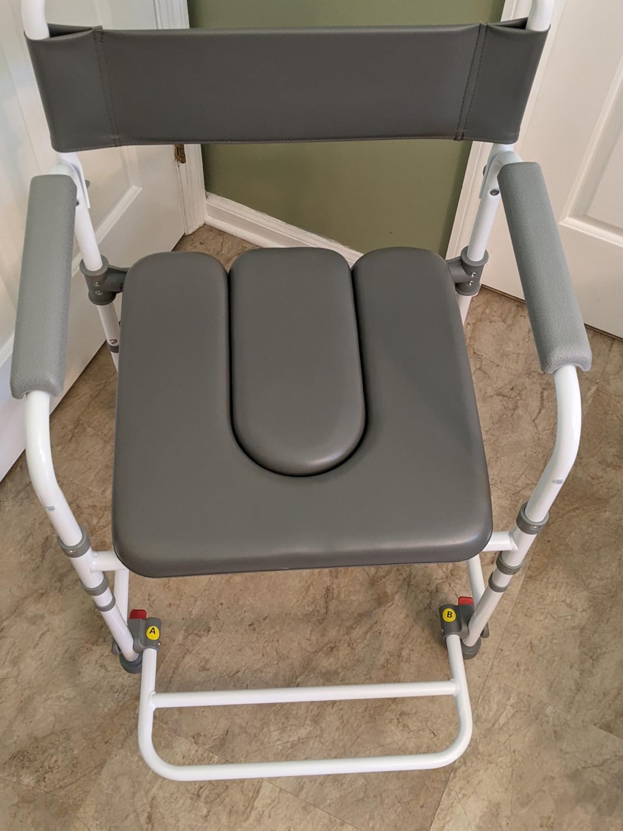 Bedside Commode with Wheels, Shower Wheelchair with Footrest for Elderly customer photo 2
