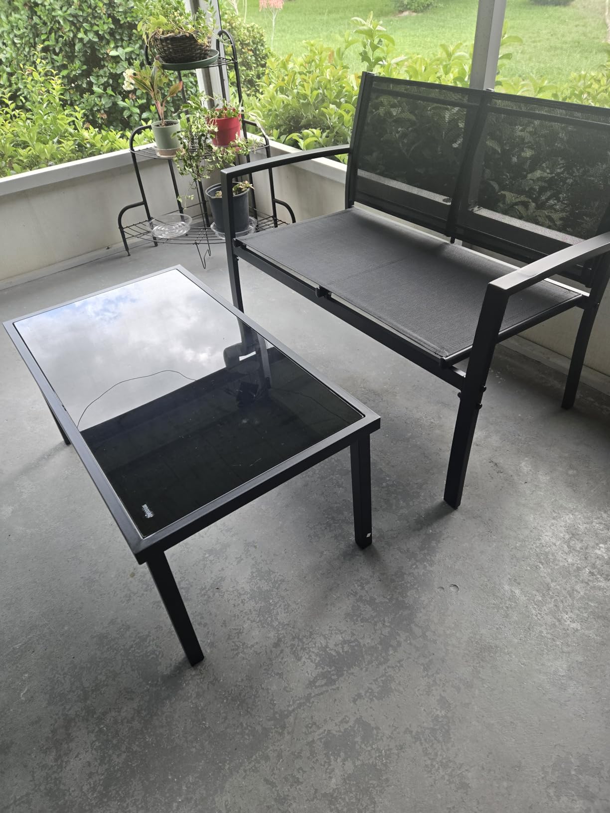 Shintenchi 4 Pieces Patio Furniture Set All Weather Textile Fabric Outdoor Conversation Set, with Glass Coffee Table, Loveseat, 2 Single Chairs for Home, Garden, Lawn, Porch (Black) customer photo 1