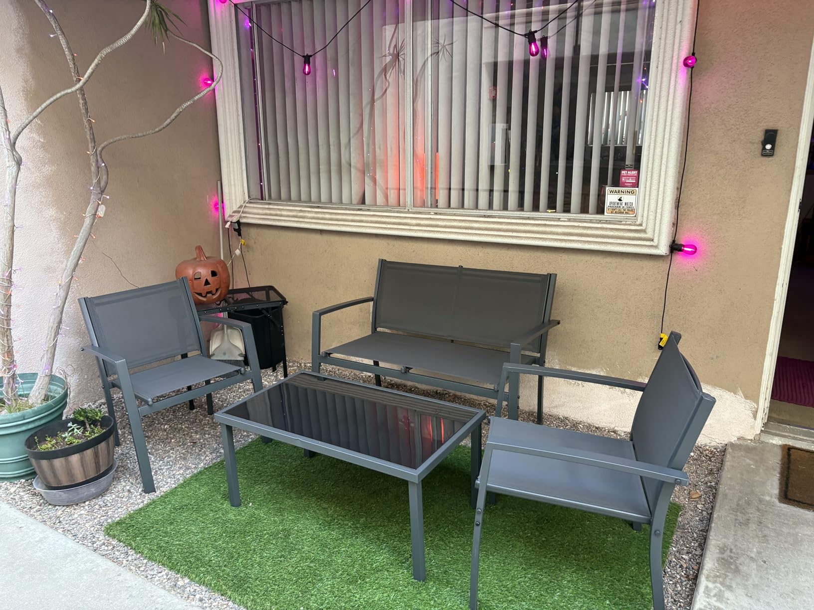 Shintenchi 4 Pieces Patio Furniture Set All Weather Textile Fabric Outdoor Conversation Set, with Glass Coffee Table, Loveseat, 2 Single Chairs for Home, Garden, Lawn, Porch (Black) customer photo 2