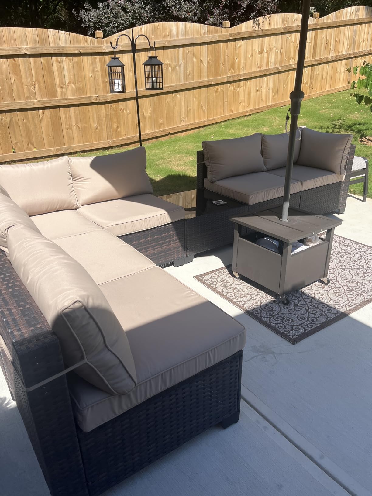 ALAULM 4 Pieces Patio Furniture Set Outdoor Patio Conversation Set Wicker Chairs w/Soft Cushions and Glass Coffee Table Outdoor Settees for Backyard, Porch, Poolside(Dark Blue) customer photo 1