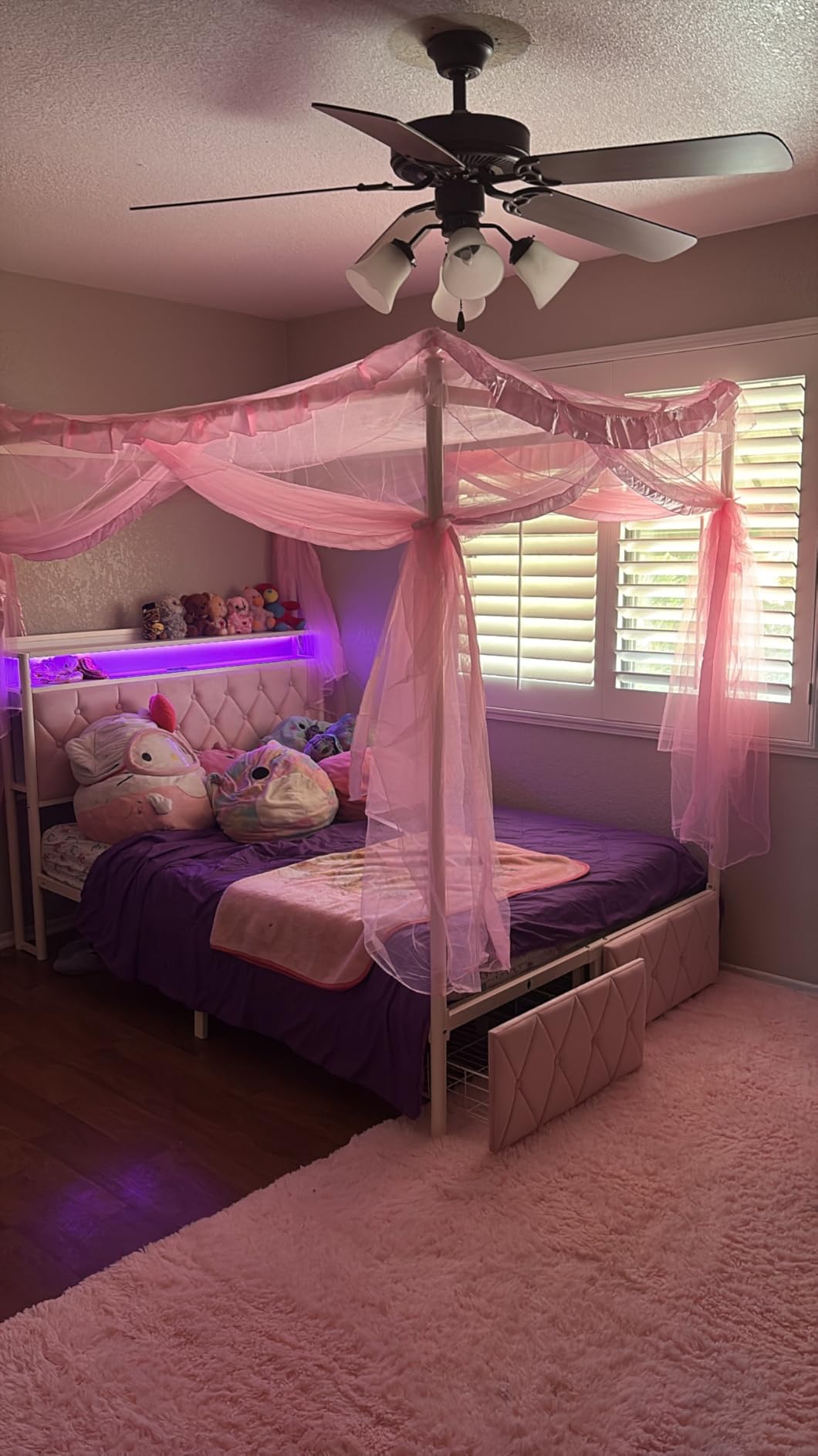 HIFIT Full Size LED Canopy Bed Frame with Storage & Charging Station, Beige customer photo 2