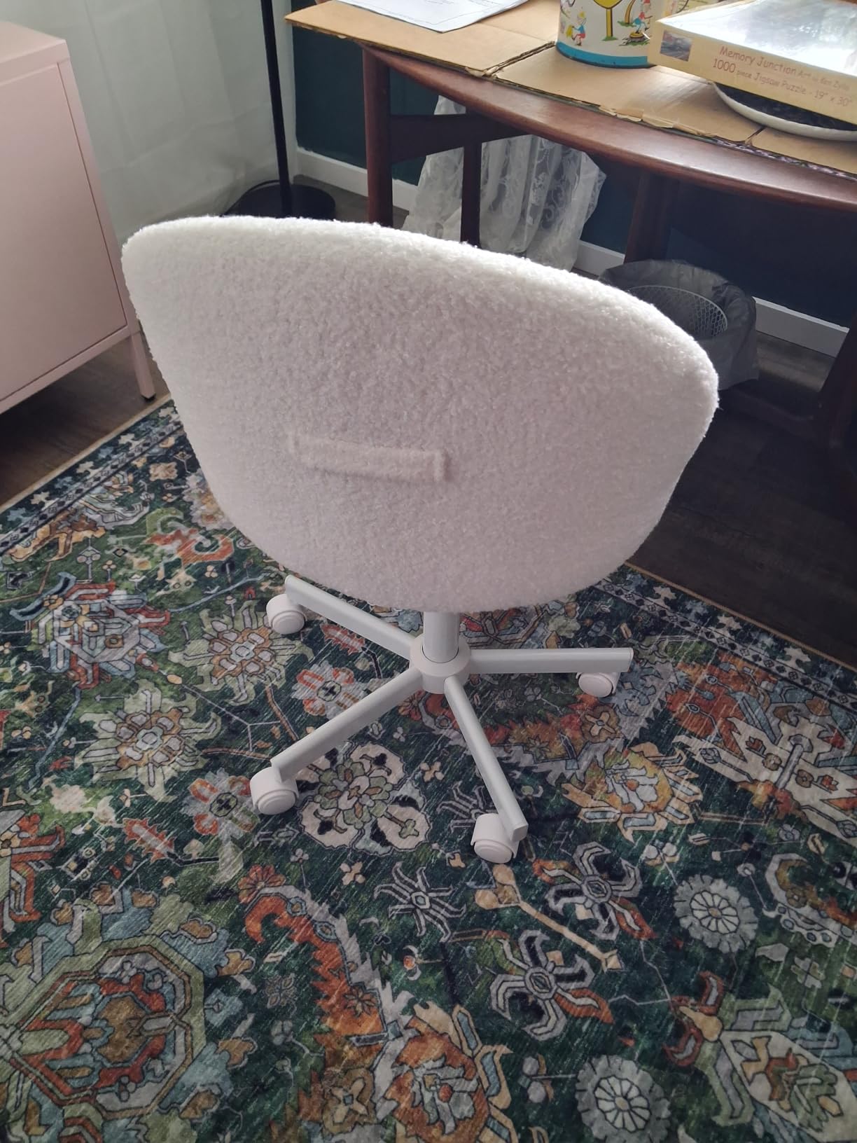 GTPLAYER Velvet Tall Office Chair with Wheels Vanity Chairs with Back, Versatile Height Use: Office to Bar Stools Small Ergonomic Comfy Armlees Computer Desk Chair with Bow Lumbar Pillow for Gift customer photo 2