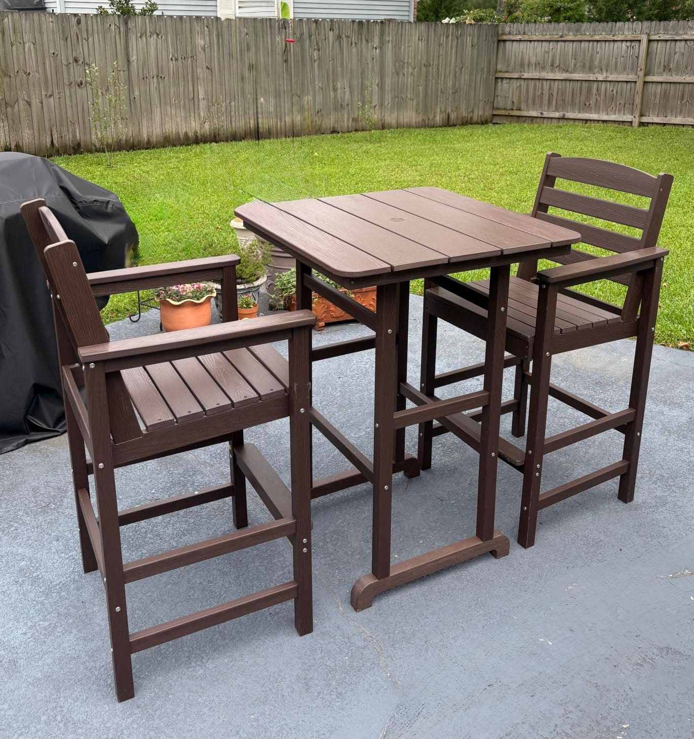 SERWALL 6 Pcs HDPE Bar Height Chairs and Bar Table & Umbrella Set, Aruba customer photo 2