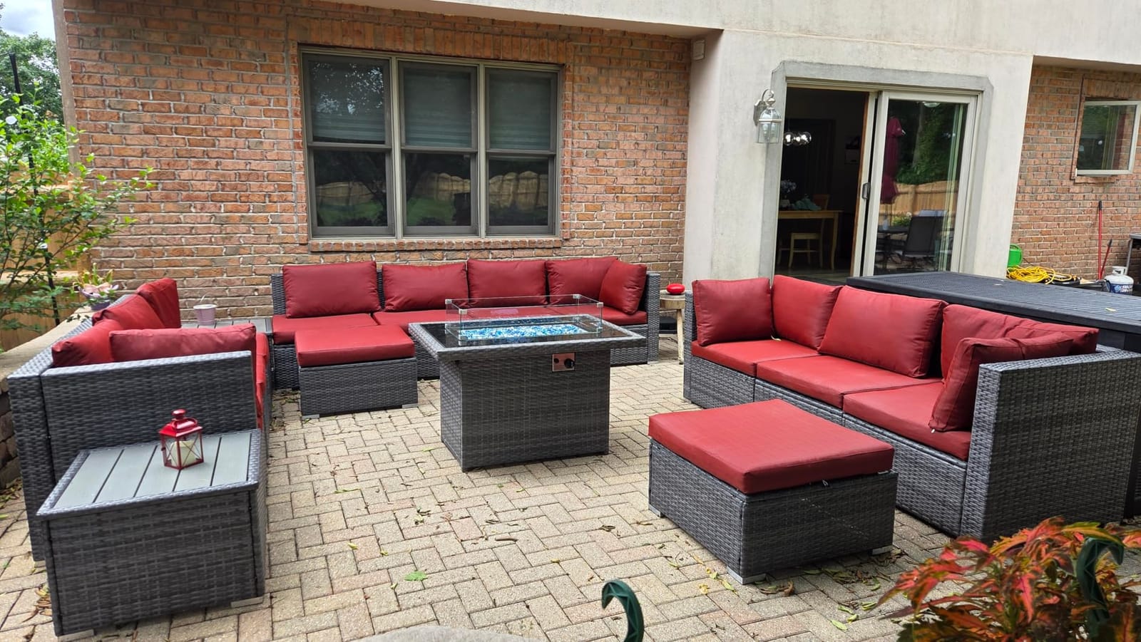 NICESOUL 13 Piece Outdoor Furniture with Fire Pit, Large Patio Couch Set with Fire Pit Table & Chaise Lounge, Modular Sectional Patio Sofa 500 lbs Heavyduty 10-Seat Group, Gray & Turquoise customer photo 1
