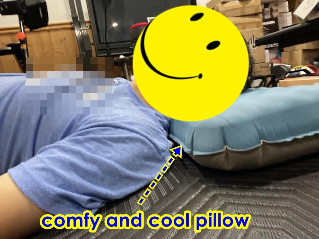 MARCHWAY Inflatable Camping Pillow with Soft Foam Top & TPU Air Bladder, Dual-Sided Support for All-Season, Lightweight Compact Travel Pillow for Hiking, Backpacking, Airplane, Car (Green) customer photo 2