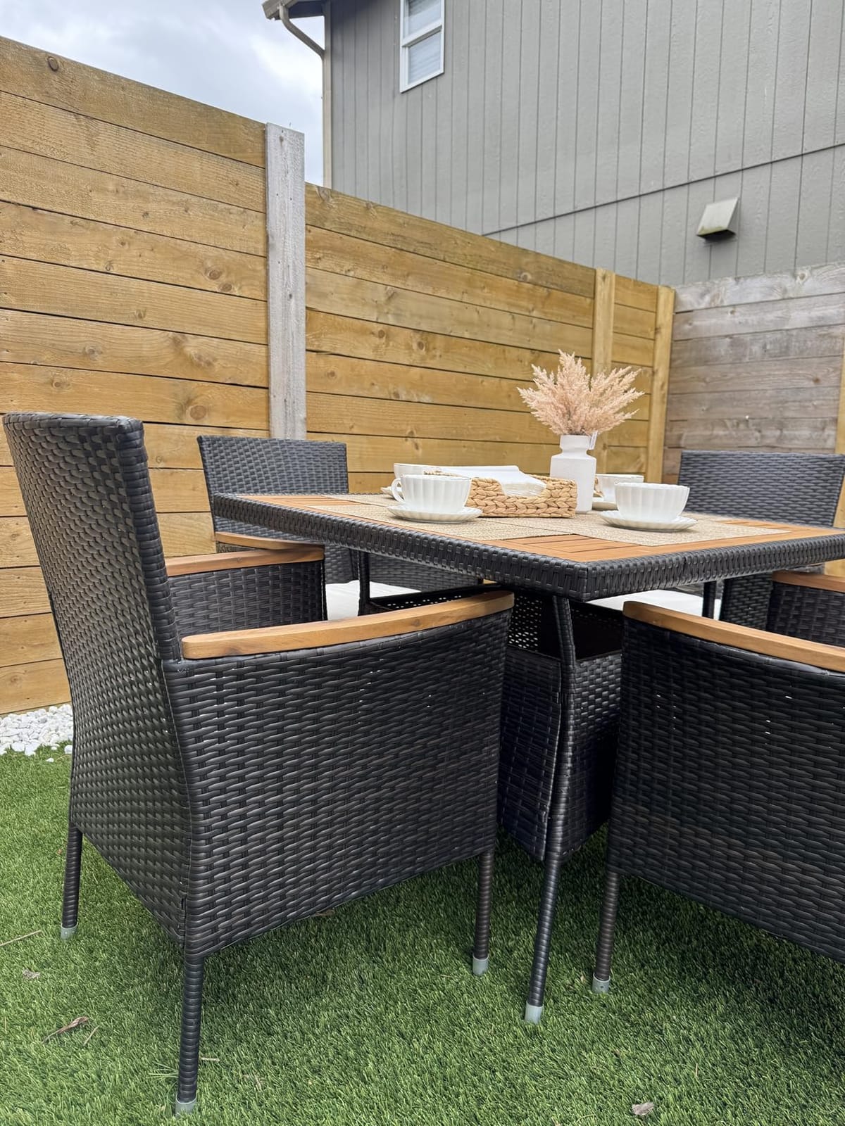 Wisteria Lane Rattan Patio Table and Chairs Set with Acacia Wood Tabletop customer photo 1