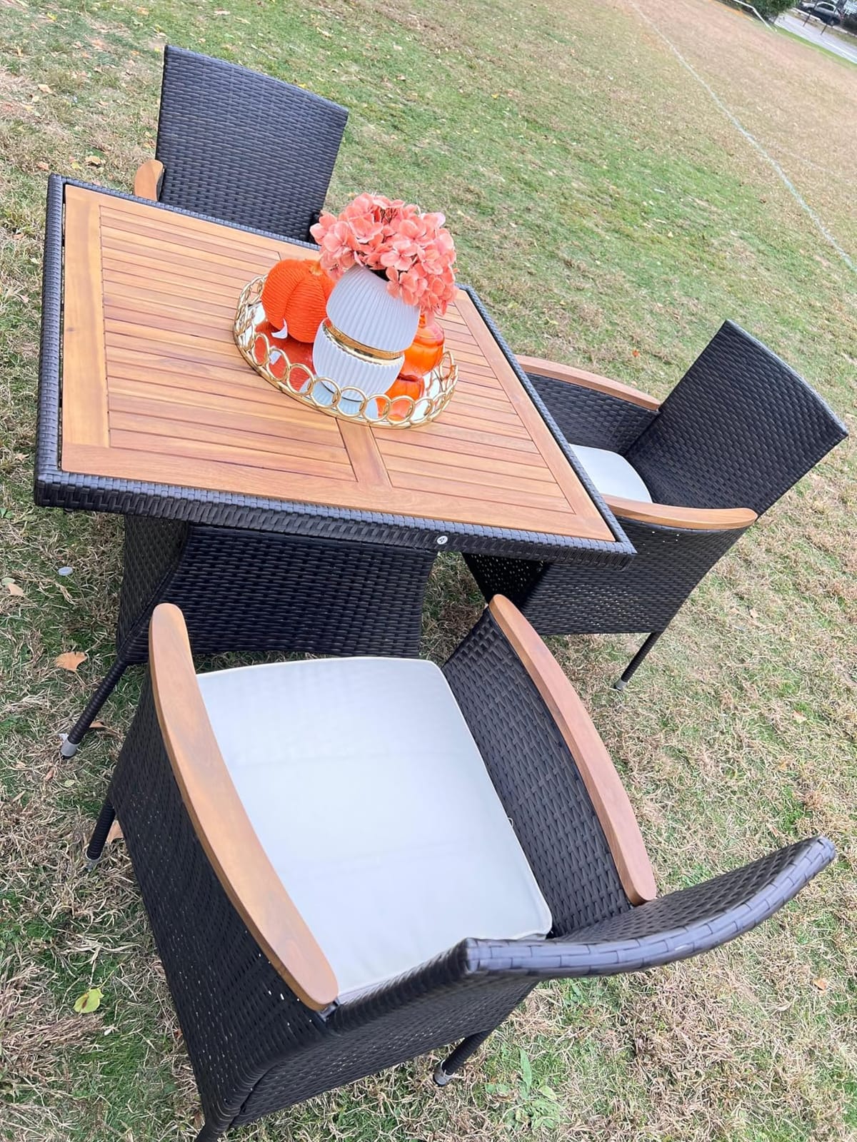Wisteria Lane Rattan Patio Table and Chairs Set with Acacia Wood Tabletop customer photo 2