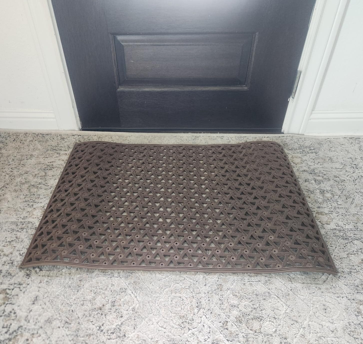 DEXI Front Door Mat Outside Entrance Rubber Floor Doormat, 32x48 Black | Welcome Heavy Duty Non Slip, Dirt Trapper Waterproof Exterior Entry Mats Rain Water Drainage for Patio Entryway customer photo 2