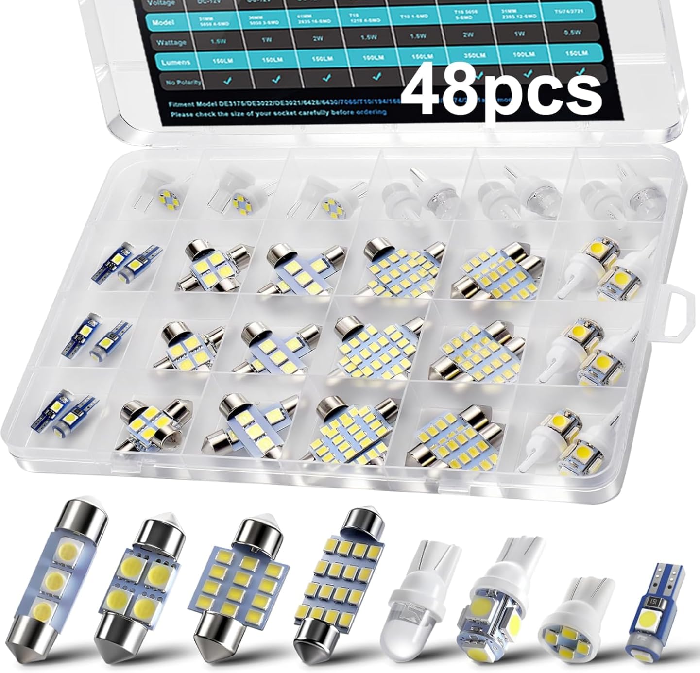 48Pcs Led Interior Car Lights Kit, Premium Bright White Led Bulb (194 T10 T5 De3175 W5W 2825 578 168) | Dome Map Dash Door License Plate Tail Light Bulbs, Interior Lights for Cars, Trucks, Rv, Boat customer photo 2