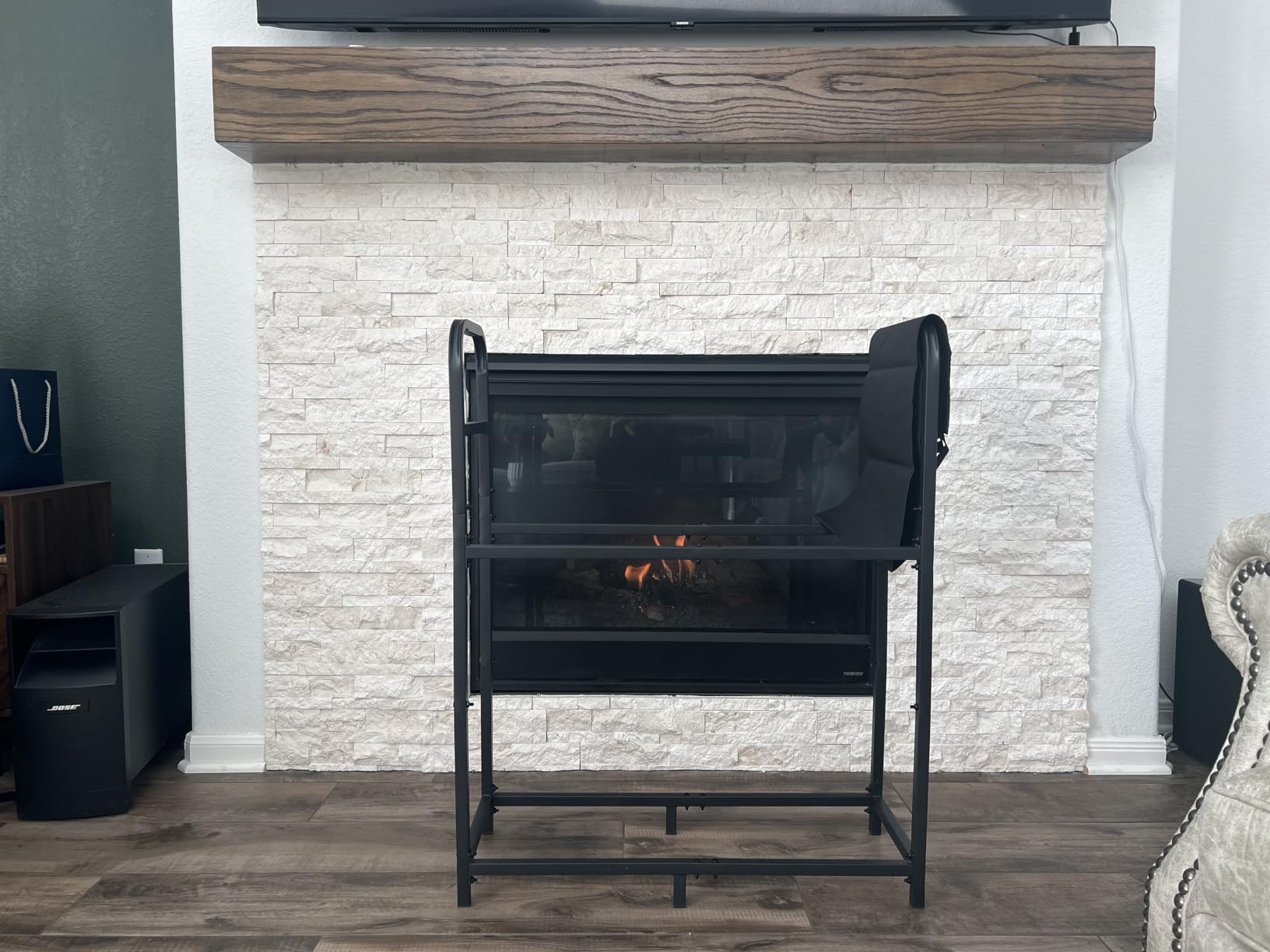 30-inch Firewood Rack Outdoor Indoor with Log Carrier Bag, Stable Log Holder Rustproof Metal Wood Rack for Fireplace Patio Deck Firepit, Heavy Duty Firewood Storage Organizer Tool, Black customer photo 1