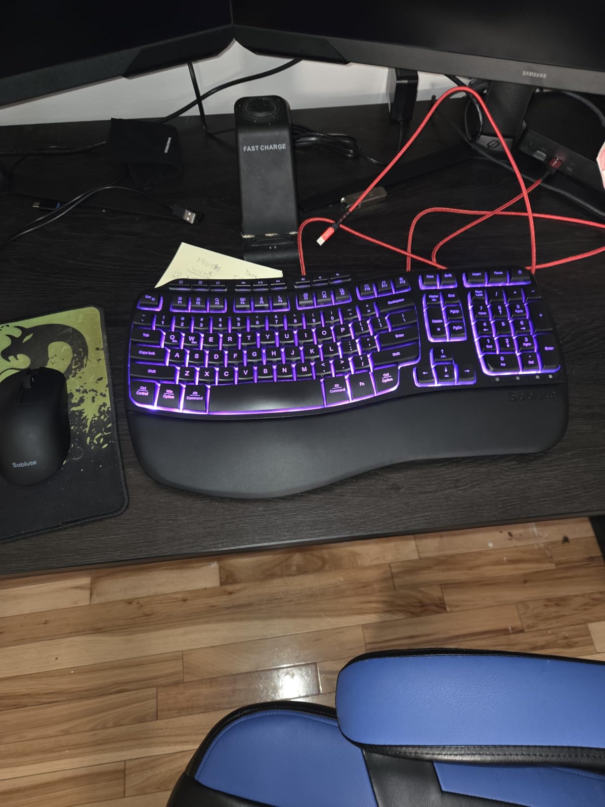 SABLUTE Ergonomic Wireless Keyboard and Mouse Combo, Rechargeable 4000mAh Backlit Keyboard with Soft Faux Lambskin Palm Rest, Wave Keys for Natural Typing, Compatible with Windows/Mac/Chrome OS customer photo 1