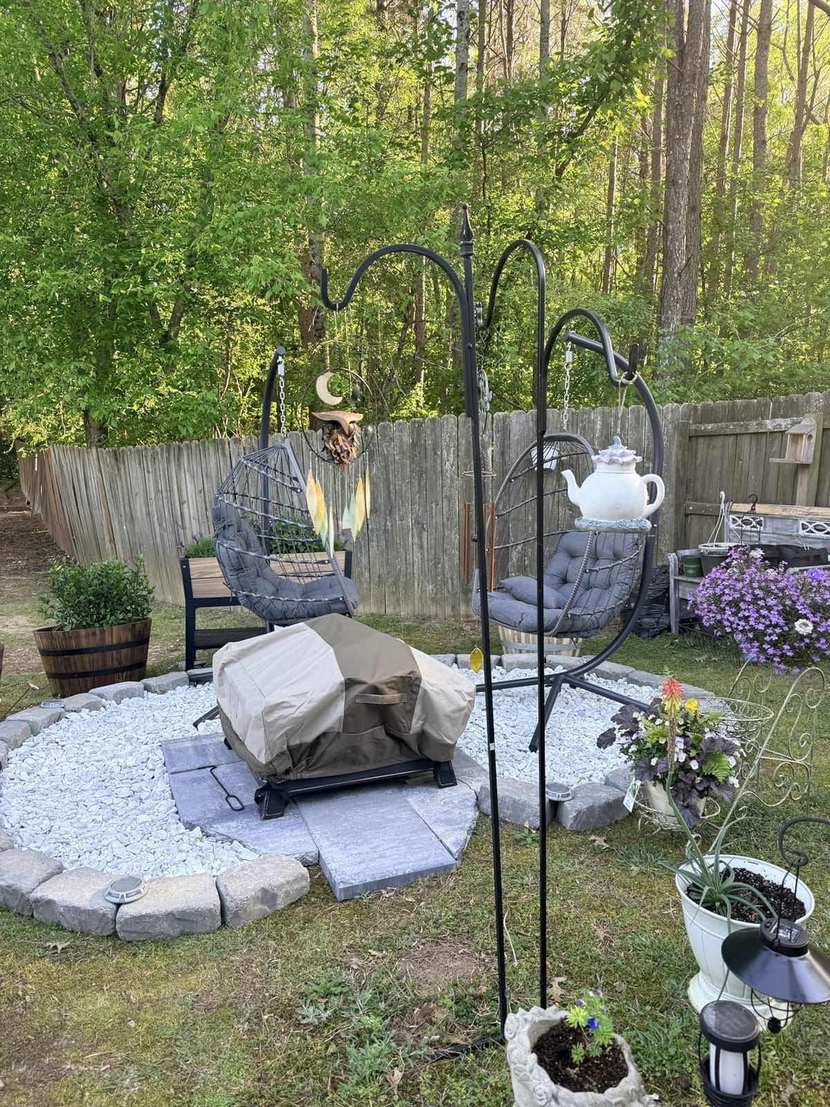 SWITTE Egg Chair Outdoor with Stand & Footrest, Hanging Swing, Charcoal | Indoor Wicker Swinging Chair with Cushion, Patio Egg Shaped Swing for Bedroom Porch Balcony, Hammock Chairs 370 LBS Capacity customer photo 1