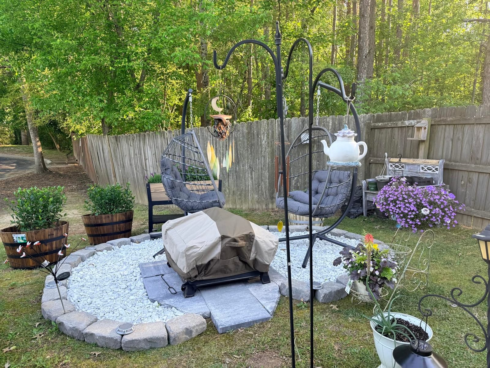 SWITTE Egg Chair Outdoor with Stand & Footrest, Hanging Swing, Charcoal | Indoor Wicker Swinging Chair with Cushion, Patio Egg Shaped Swing for Bedroom Porch Balcony, Hammock Chairs 370 LBS Capacity customer photo 2