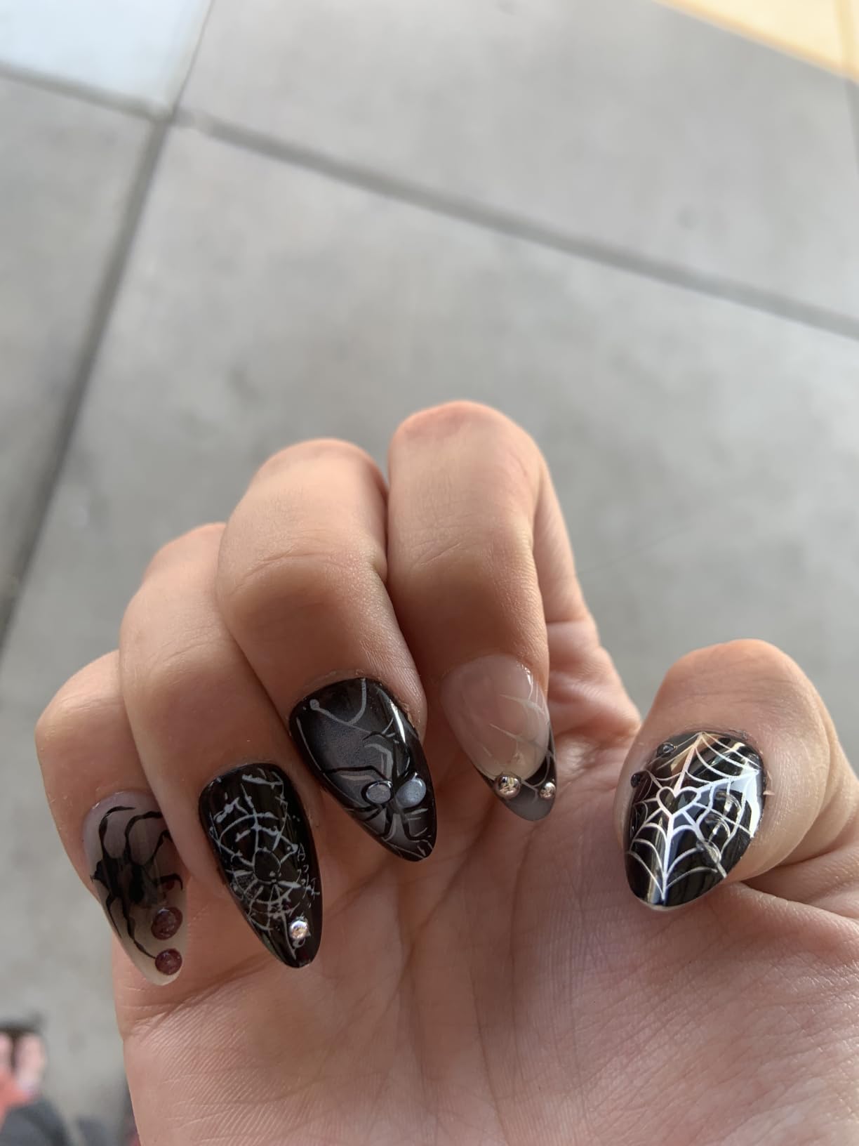 30 Pcs Fall Press on Nails Medium Almond Fake Nails with 3D Flower Gold Rose Rhinestones Design Gold Maple Leaf False Nails White French Tip Acrylic Nails Autumn Thanksgiving Stick on Nail for Women customer photo 1