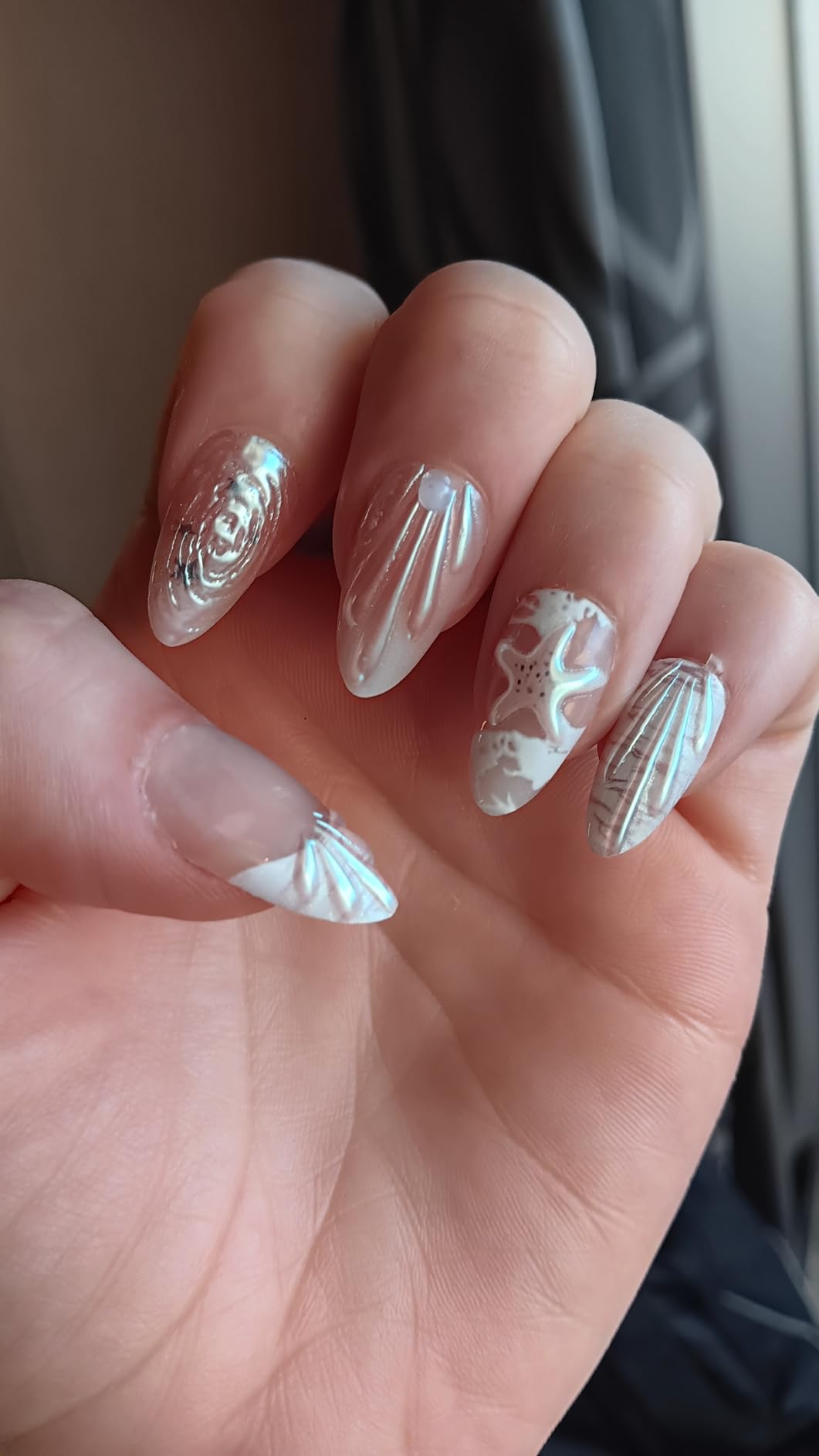 30 Pcs Fall Press on Nails Medium Almond Fake Nails with 3D Flower Gold Rose Rhinestones Design Gold Maple Leaf False Nails White French Tip Acrylic Nails Autumn Thanksgiving Stick on Nail for Women customer photo 2