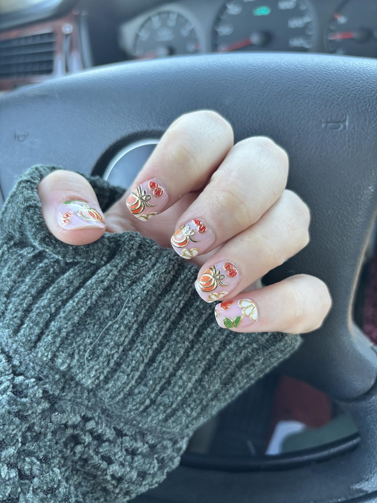 24Pcs Brown Flower Press on Nails Almond Medium Fake Nails Autumn Winter Maillard Color Design Petite Glue on Nails Floral Acrylic Nails Fall Daisy Full Cover Stick on Nail Artificial Nails for Women customer photo 2