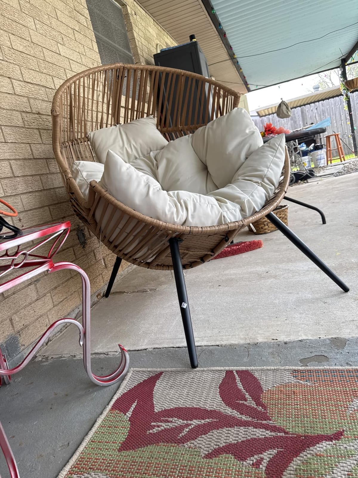 Shintenchi Wicker Egg Chair Outdoor Rattan Patio Chair with Cushion, Oversized Patio Lounge Chairs Egg Basket Chair, Egg Seat for Indoor Living Room Bedroom Outside Patio Backyard Balcony customer photo 2
