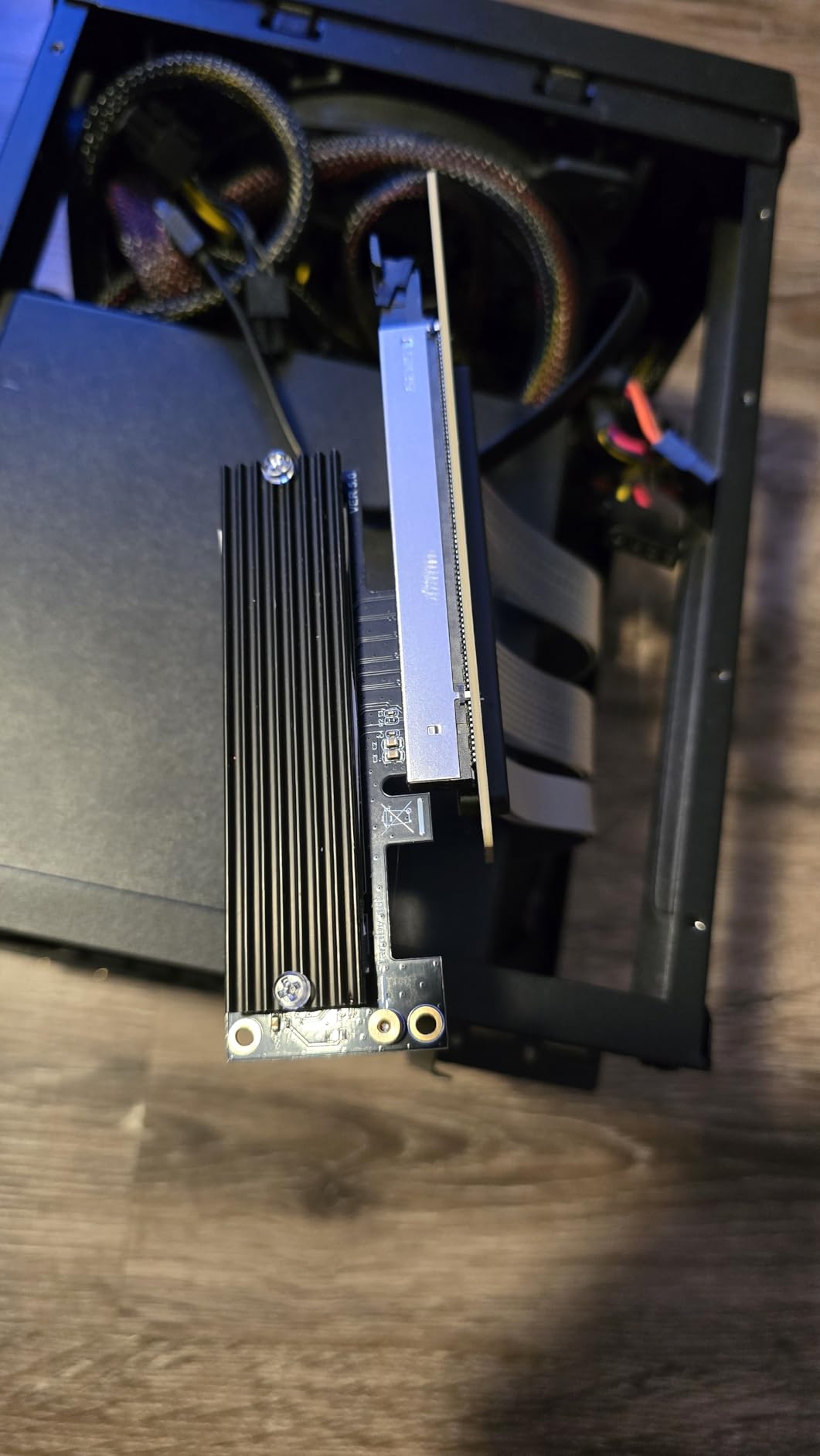 PCIE 5.0 Riser Cable with 3 Slots Vertical GPU Mount Bracket Kit, Gen 5 GPU Graphics Card Extension Cable, PCI-E 16X 128GB/s Compatible with PCIE 4.0 and WRX80/ 90E, RTX4090/ 5090/ RX7900XTX, 200mm customer photo 1