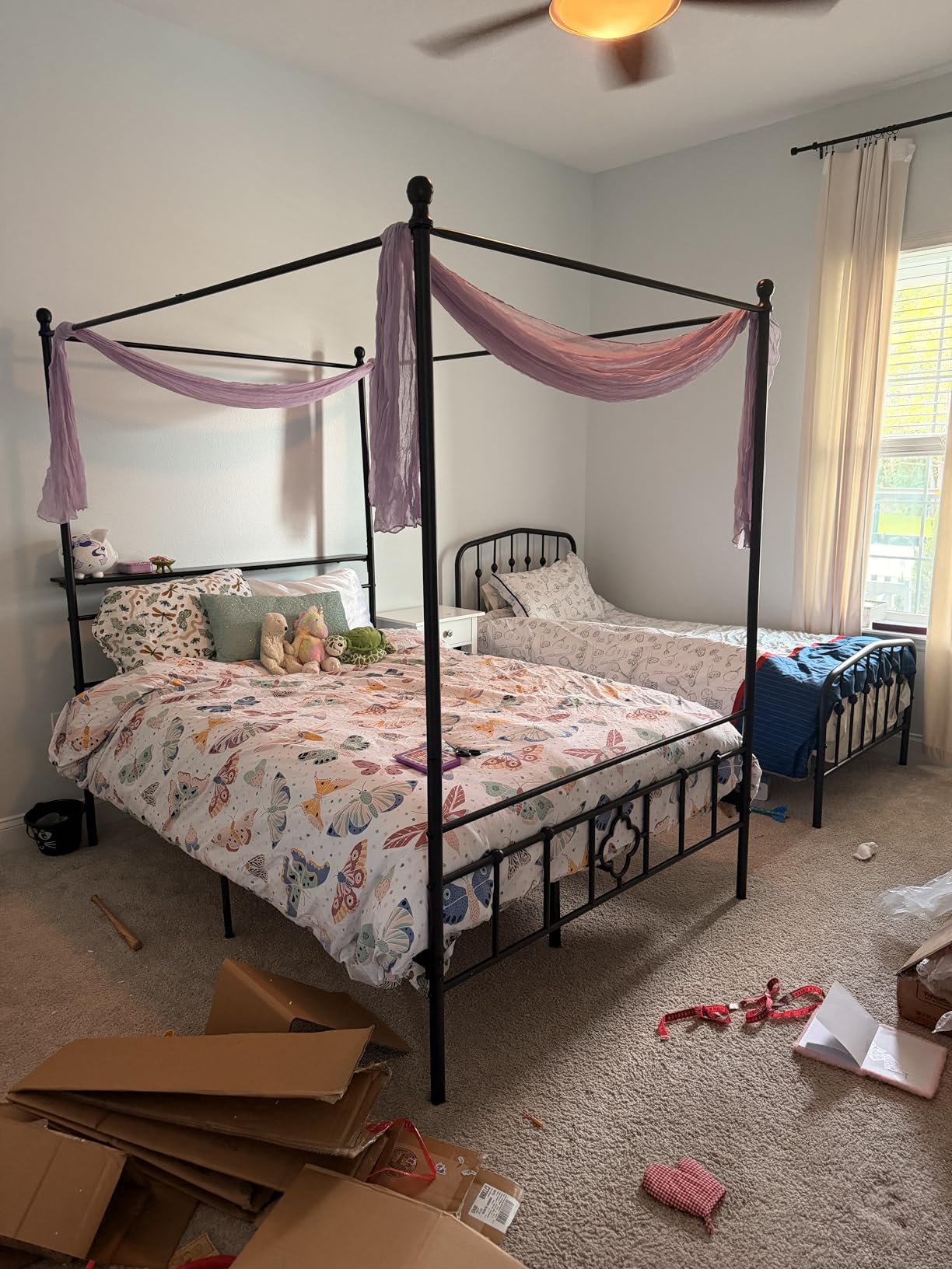Homkdom Full Canopy Bed Frame with Storage Headboard,Noise-Free,White customer photo 1