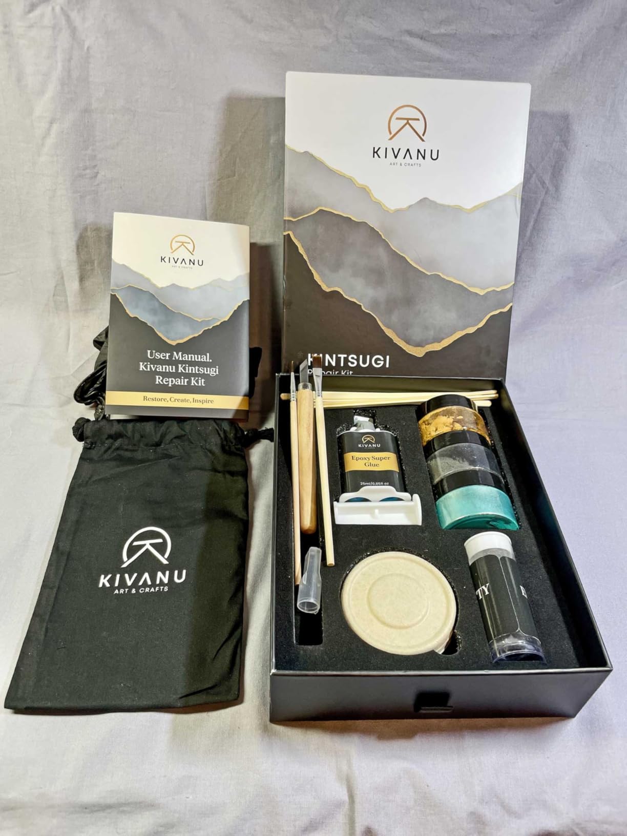 KIVANU Authentic Kintsugi Repair Kit - Ceramic Repair Kit with Food Safe Epoxy - Gold, Silver & Exclusive Phoenix Green Colors - Complete Pottery Gift Set for Adults & Beginners customer photo 1