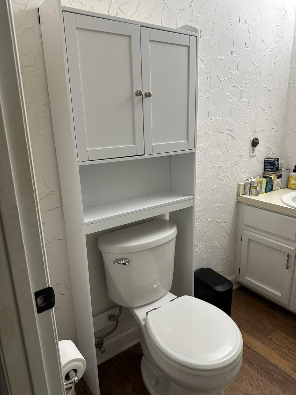 VASAGLE Over the Toilet Storage Cabinet, Doors, Adjustable Shelves, 24.6''W | Bathroom Storage Cabinet, Space-Saving, Modern, 7.9 x 24.6 x 66.9 In, Cloud White, SIREN Collection UBTS008WH01S customer photo 1