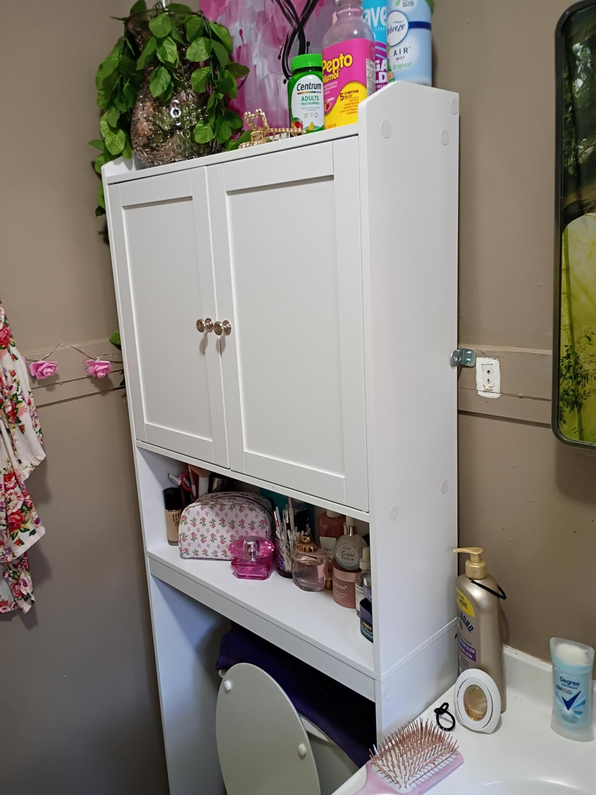 VASAGLE Over the Toilet Storage Cabinet, Doors, Adjustable Shelves, 24.6''W | Bathroom Storage Cabinet, Space-Saving, Modern, 7.9 x 24.6 x 66.9 In, Cloud White, SIREN Collection UBTS008WH01S customer photo 2