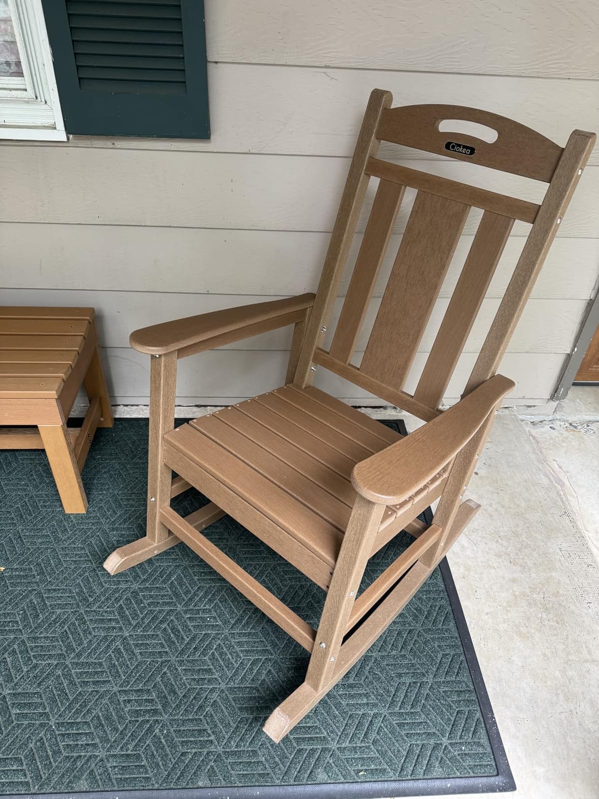 Ciokea Oversized Outdoor Rocking Chair, 380lbs Heavy-Duty Large Patio Rocker, Weather Resistant & Anti-Fade Porch Chair, High Back Cozy Rocking Chair for Outside, Fire Pit, Deck, Garden, Teak customer photo 2