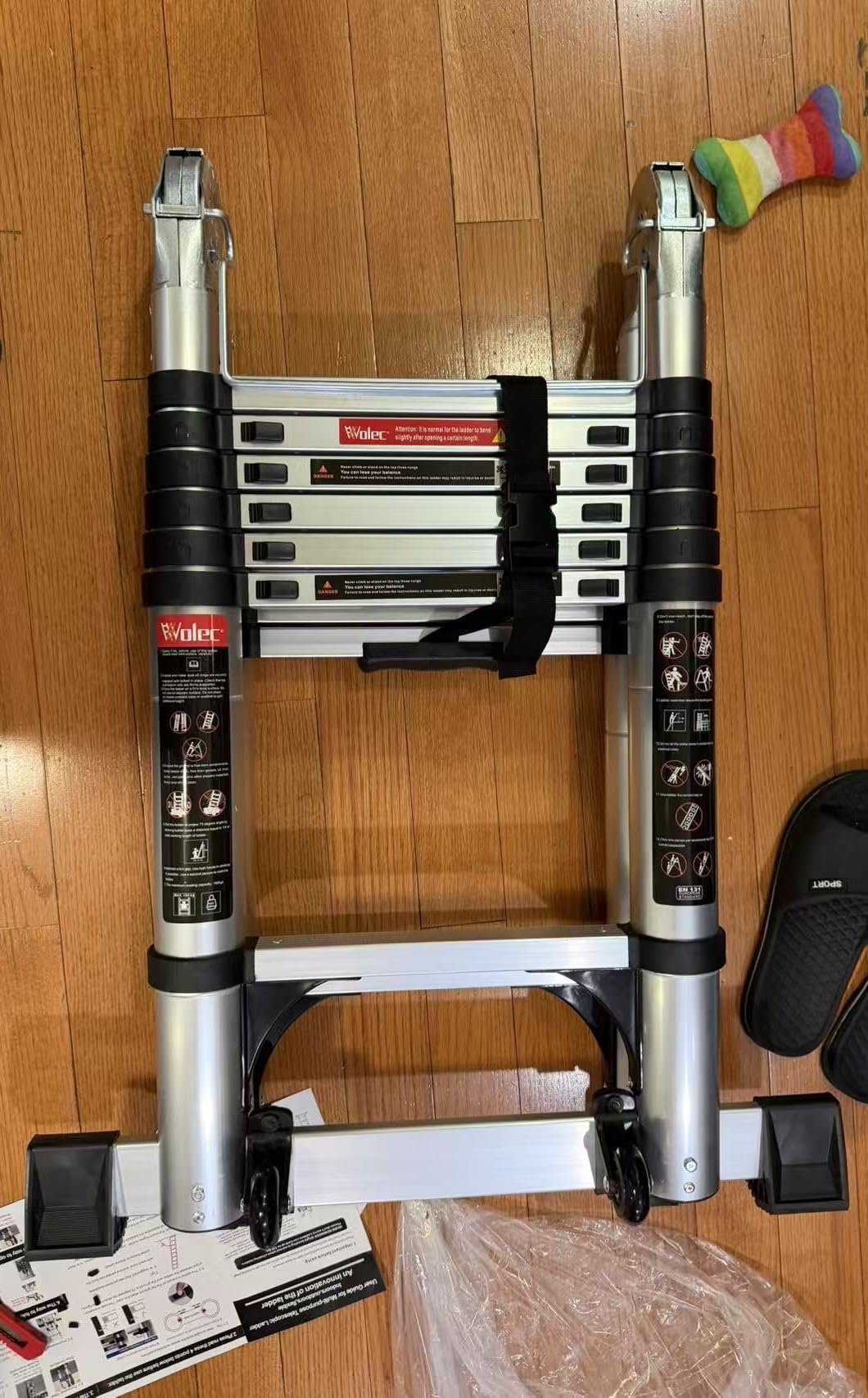 Telescoping Ladder with Hooks, 20.3 FT, Stabilizer & Wheels, Silver customer photo 1