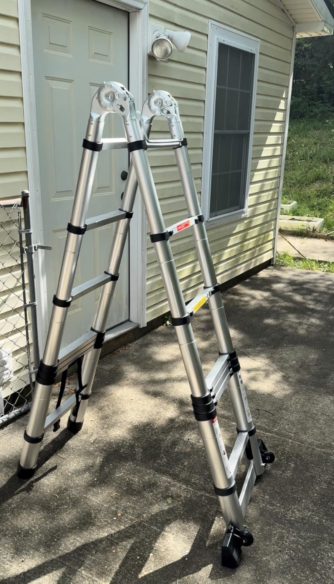 Telescoping Ladder with Hooks, 20.3 FT, Stabilizer & Wheels, Silver customer photo 2