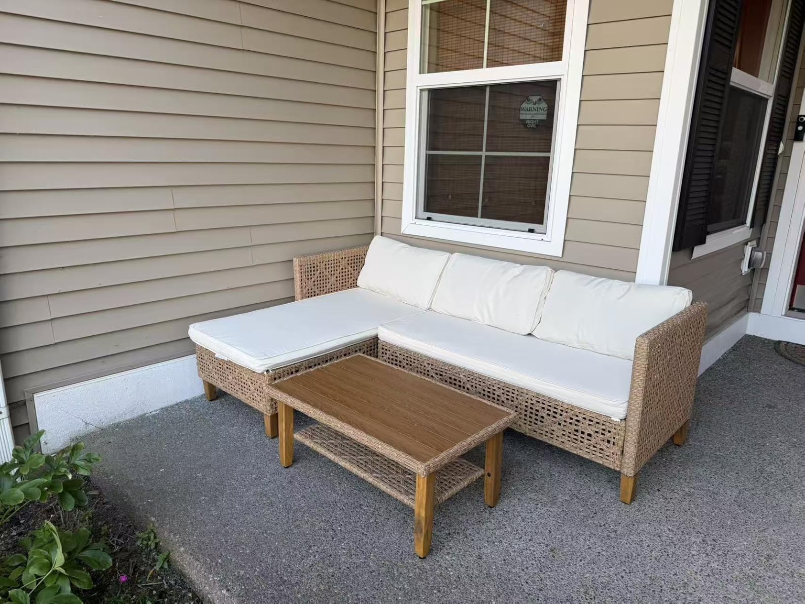 PHI VILLA Outdoor Sectional Couch, Small L-Shaped Patio Sofa Sets, Beige | 4 Seats Wicker Patio Furniture Set with Coffee Table, Rattan Outdoor Conversation Set for Deck Porch customer photo 1
