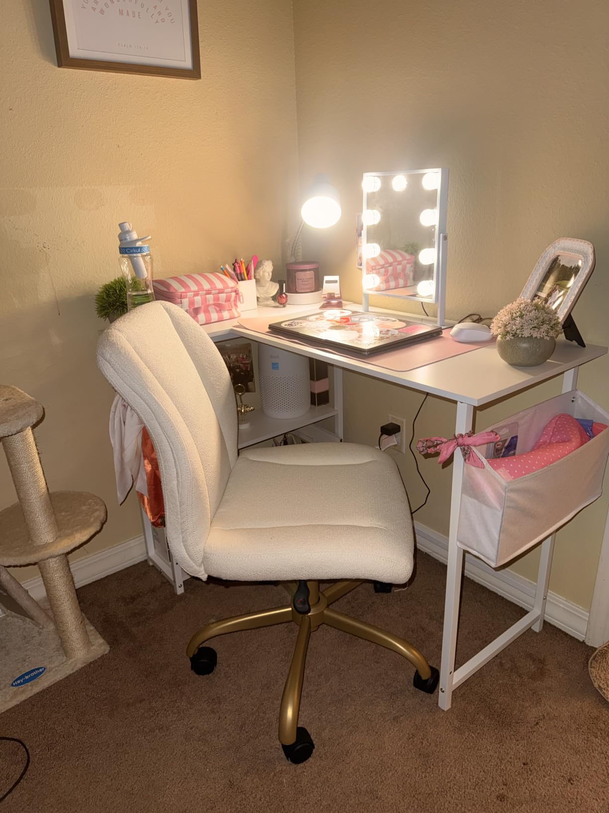 Pamray 40 Inch L Shaped Computer Desk with Reversible Side Storage Shelves, Small Corner Desk for Small Space Home Office, Writing Study Table PC Desk for Bedroom, White customer photo 2