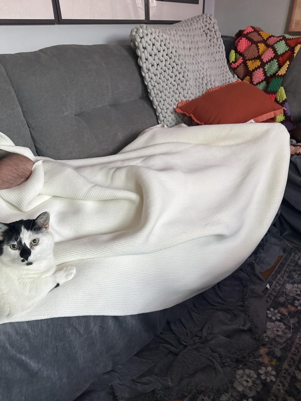 Knitted Weighted Blanket for Adults, Chunky Knit Heavy Cotton Blanket, Christmas & Birthday Presents Gifts for Women Mom, Cooling, Breathable, Sustainable, Machine Washable, White 62