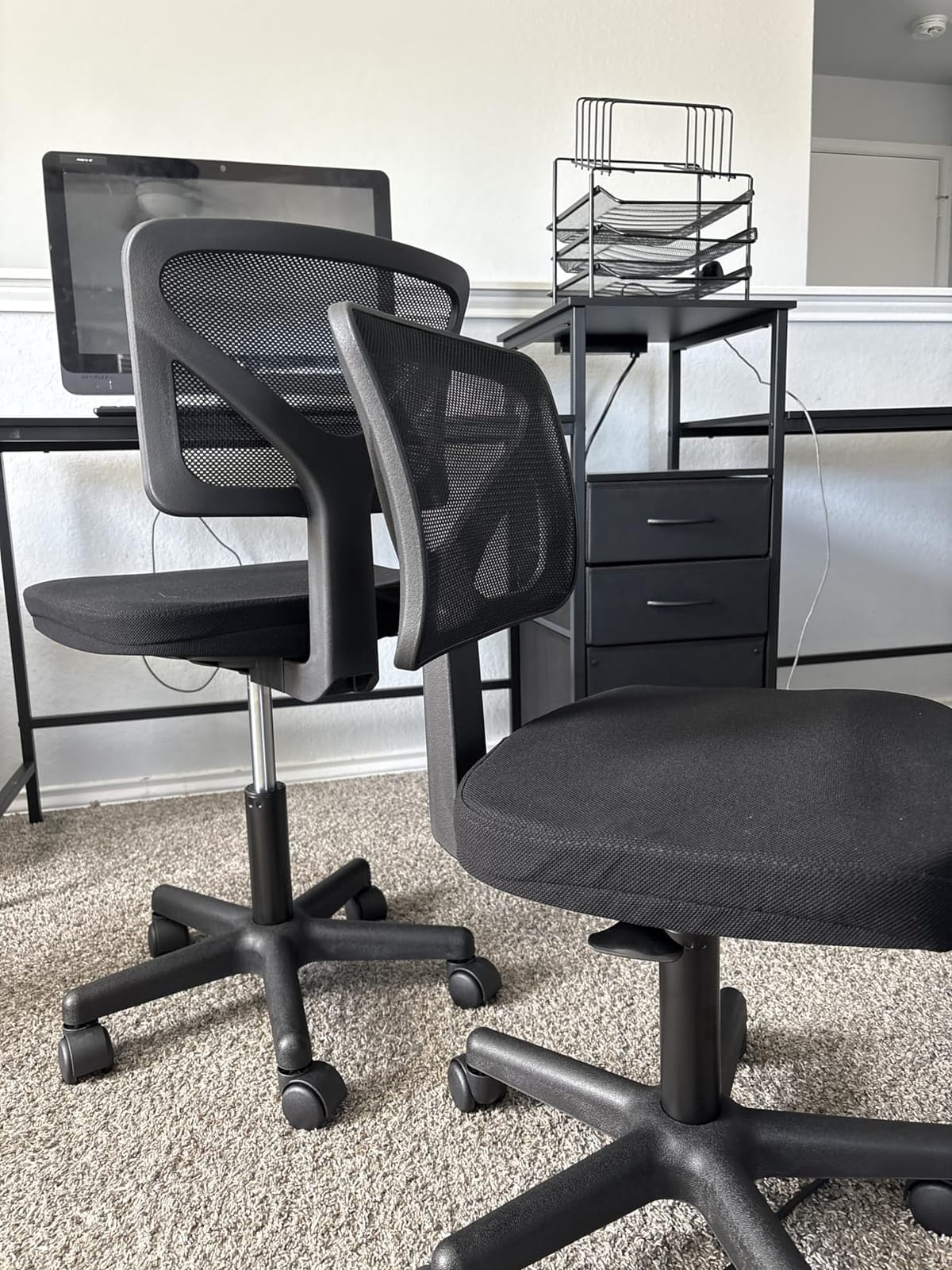 Sweetcrispy Small Armless Desk Chair, Mesh Rolling Office Chairs | Adjustable Ergonomic Lumbar Support, Low-Back, Swivel Wheels, Home Work, Bedroom, Study, Student, Adults, Classic Black customer photo 2