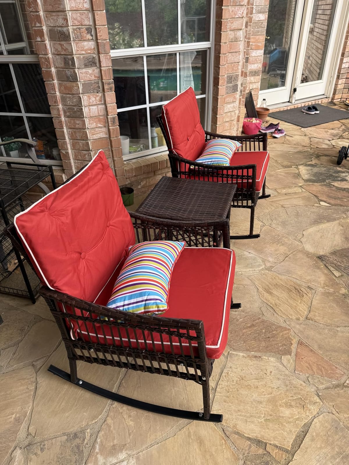 DECMICO 3-Piece Grey Wicker Rocking Chair Set, Outdoor Patio Furniture customer photo 1