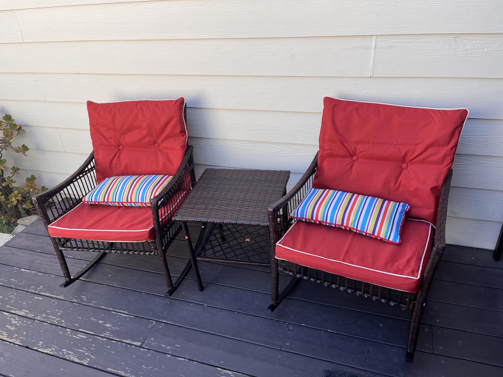 DECMICO 3-Piece Grey Wicker Rocking Chair Set, Outdoor Patio Furniture customer photo 2