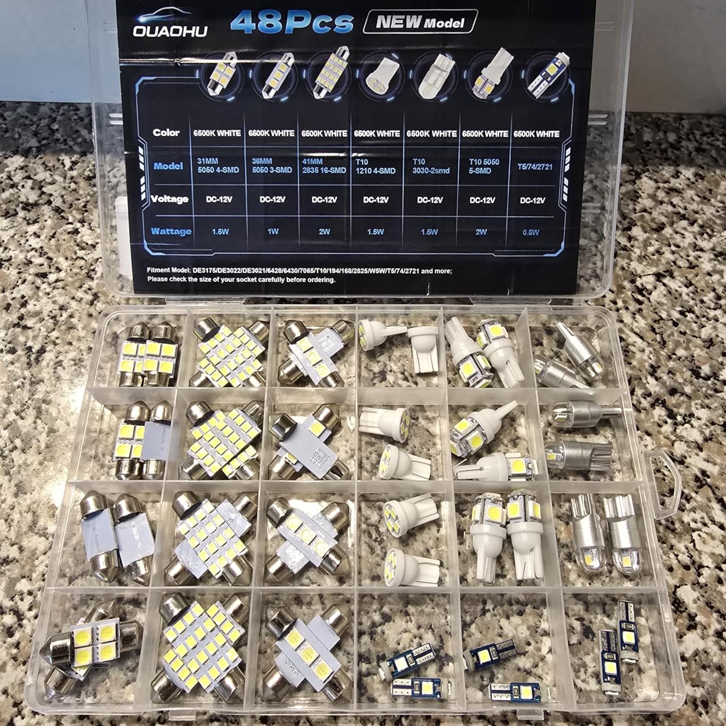 48Pcs Led Interior Car Lights Kit, 6500K White Interior Bulbs Replacement (194 T10 DE3175 W5W 168 578 2825 T5 31mm 36mm 41mm), Dome Map Dash Door Trunk License Plate Lights for Cars Trucks RVs customer photo 2
