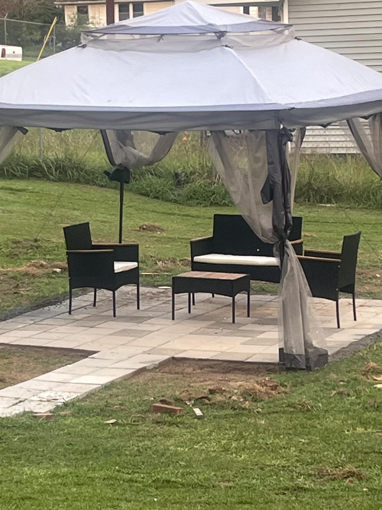 Shintenchi 4-Piece Patio Furniture Set, Outdoor Wicker Patio Conversation Furniture Set with Cushions and Wooden Tabletop for Paito Lawn Backyard Pool Garden, Black Rattan customer photo 2