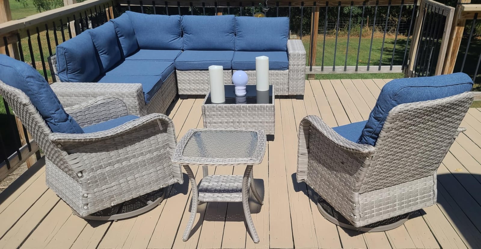 6 Piece Outdoor Wicker Patio Furniture Set Rattan Outdoor Sectional Sofa, Patio Sectional with 4