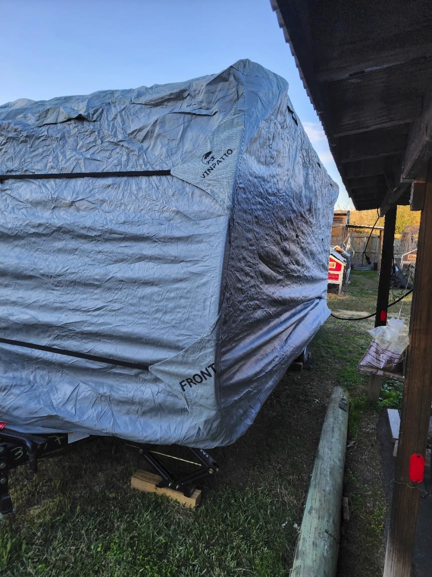 VINPATIO RV Cover, 7 Layers Heavy Duty RV & Trailer Cover, Toy Hauler Cover Fits 18'-20' Travel Trailer, Camper Cover with Tongue Jack Cover, Extra Windproof Straps, Gutter Covers customer photo 2